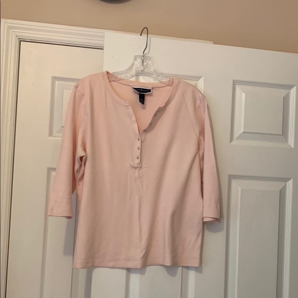 Karen Scott Light Pink Henley Blouse